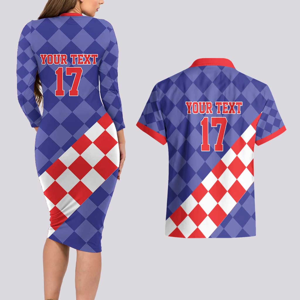 Custom Croatia Basketball Couples Matching Long Sleeve Bodycon Dress and Hawaiian Shirt Sporty Style