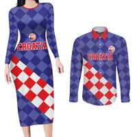 Custom Croatia Basketball Couples Matching Long Sleeve Bodycon Dress and Long Sleeve Button Shirt Sporty Style