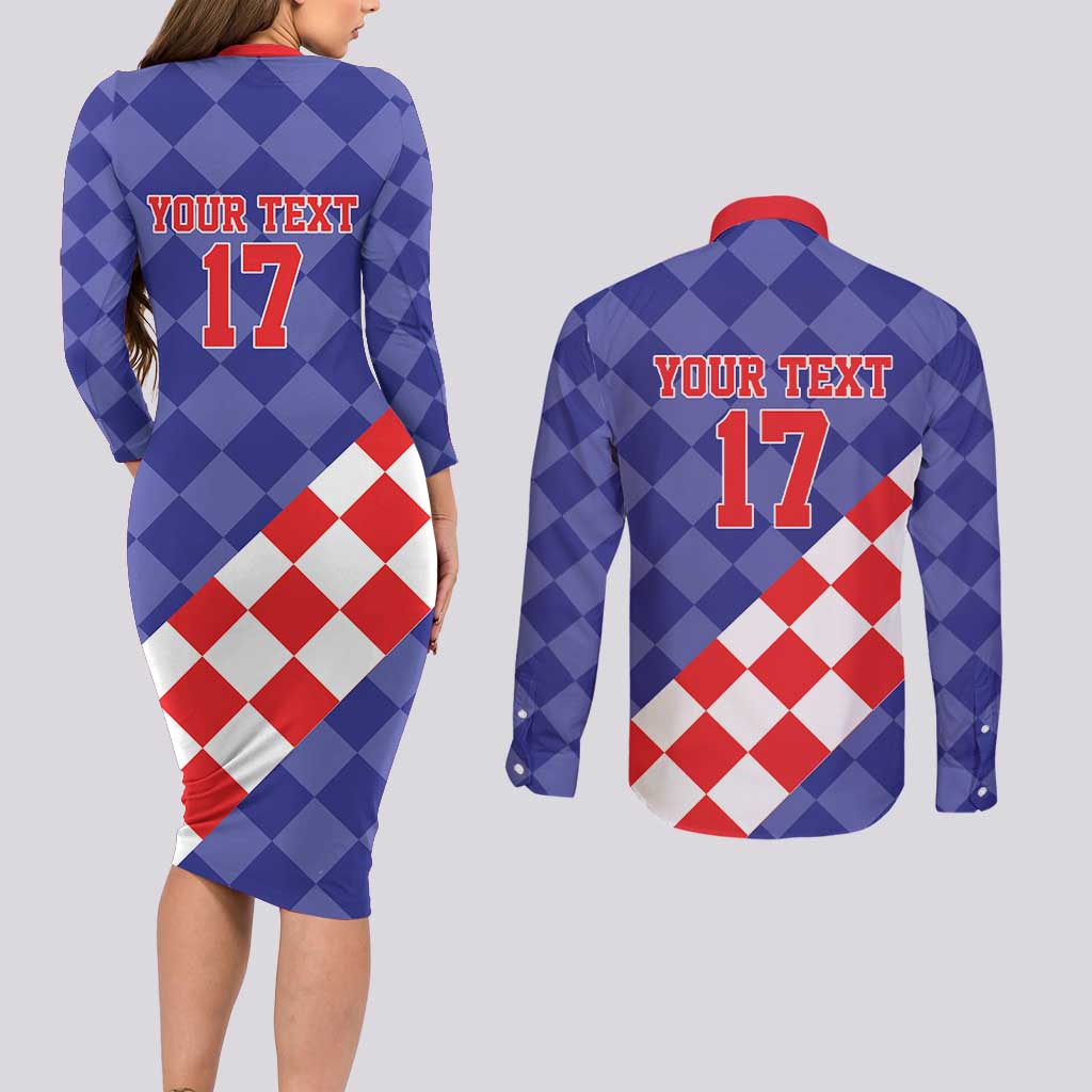 Custom Croatia Basketball Couples Matching Long Sleeve Bodycon Dress and Long Sleeve Button Shirt Sporty Style