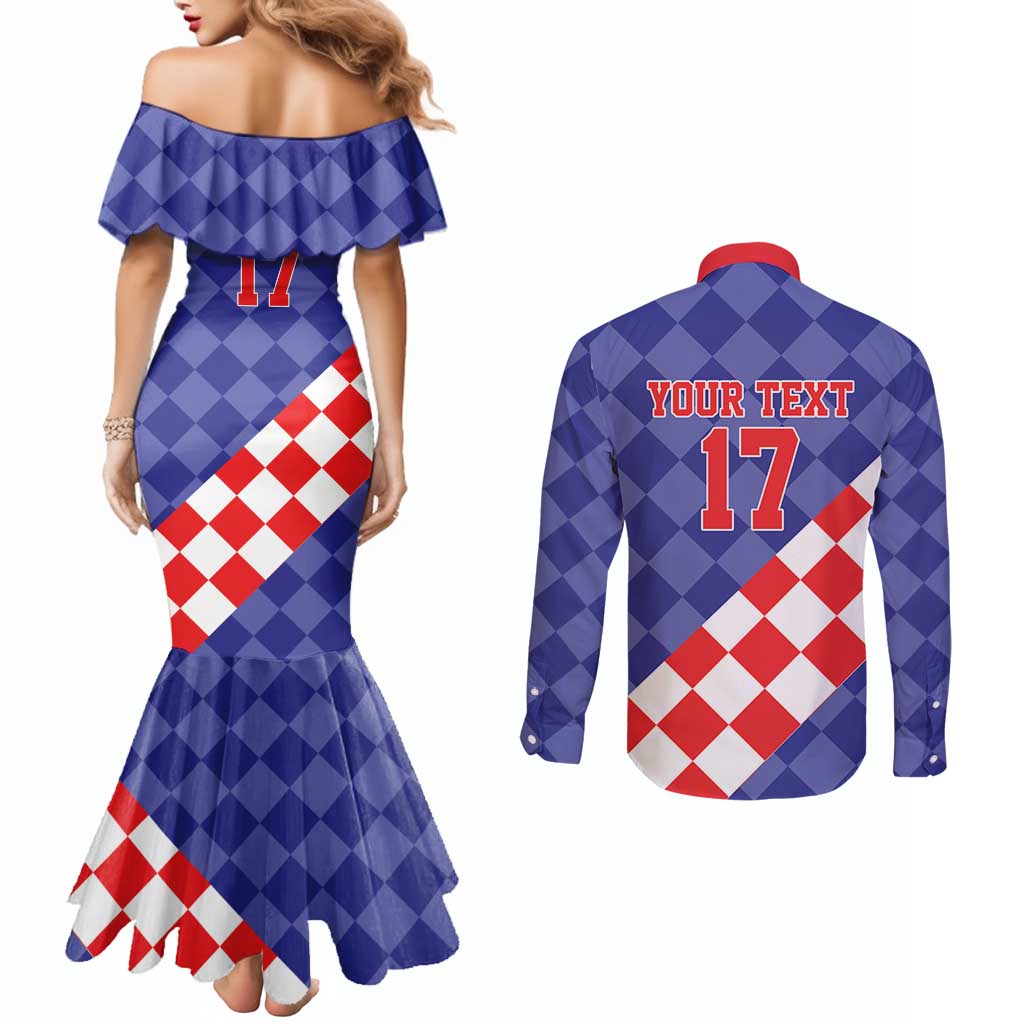 Custom Croatia Basketball Couples Matching Mermaid Dress and Long Sleeve Button Shirt Sporty Style