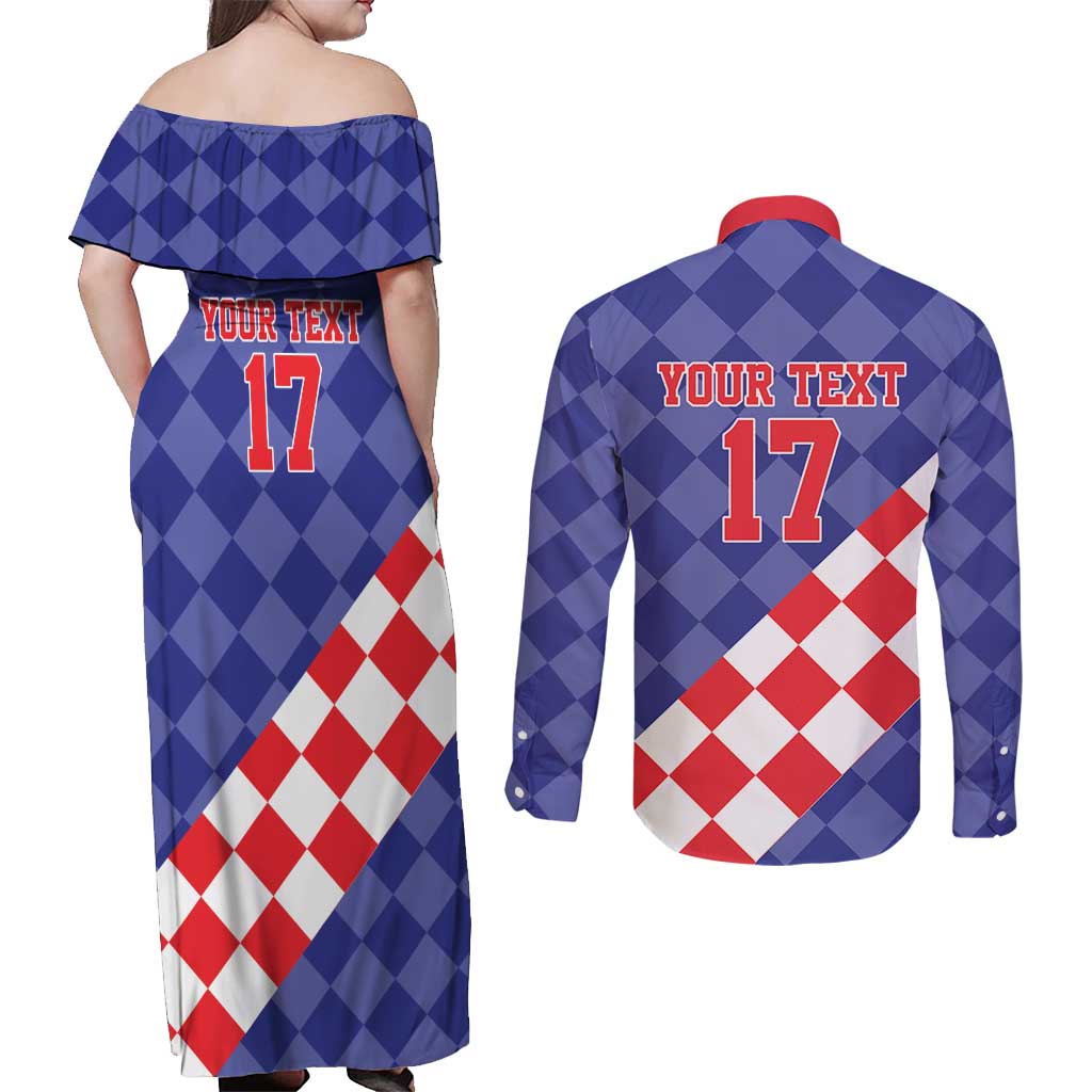 Custom Croatia Basketball Couples Matching Off Shoulder Maxi Dress and Long Sleeve Button Shirt Sporty Style