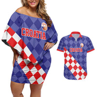 Custom Croatia Basketball Couples Matching Off Shoulder Short Dress and Hawaiian Shirt Sporty Style