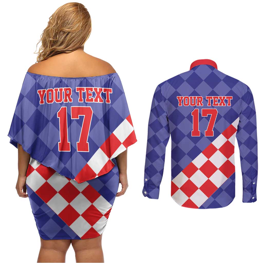 Custom Croatia Basketball Couples Matching Off Shoulder Short Dress and Long Sleeve Button Shirt Sporty Style