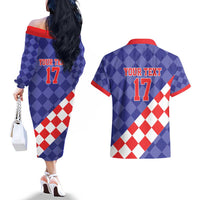 Custom Croatia Basketball Couples Matching Off The Shoulder Long Sleeve Dress and Hawaiian Shirt Sporty Style