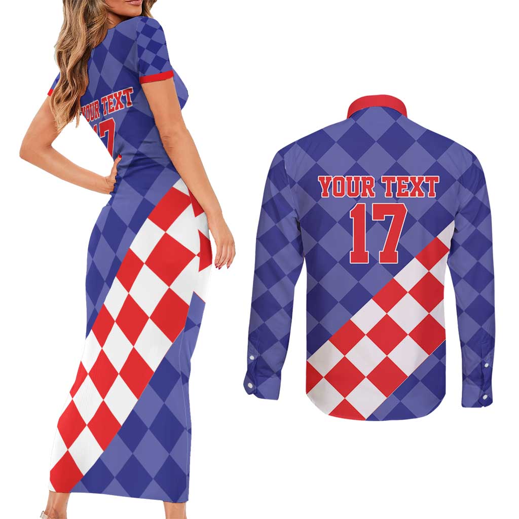 Custom Croatia Basketball Couples Matching Short Sleeve Bodycon Dress and Long Sleeve Button Shirt Sporty Style