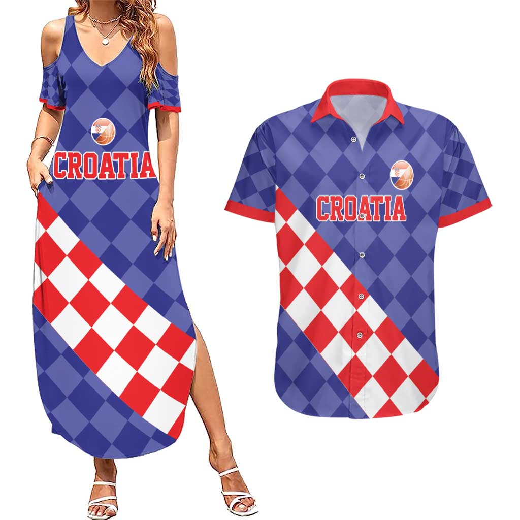 Custom Croatia Basketball Couples Matching Summer Maxi Dress and Hawaiian Shirt Sporty Style