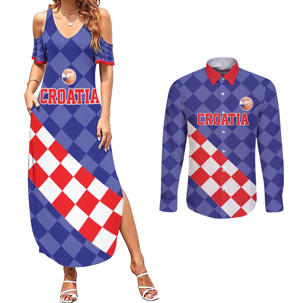 Custom Croatia Basketball Couples Matching Summer Maxi Dress and Long Sleeve Button Shirt Sporty Style