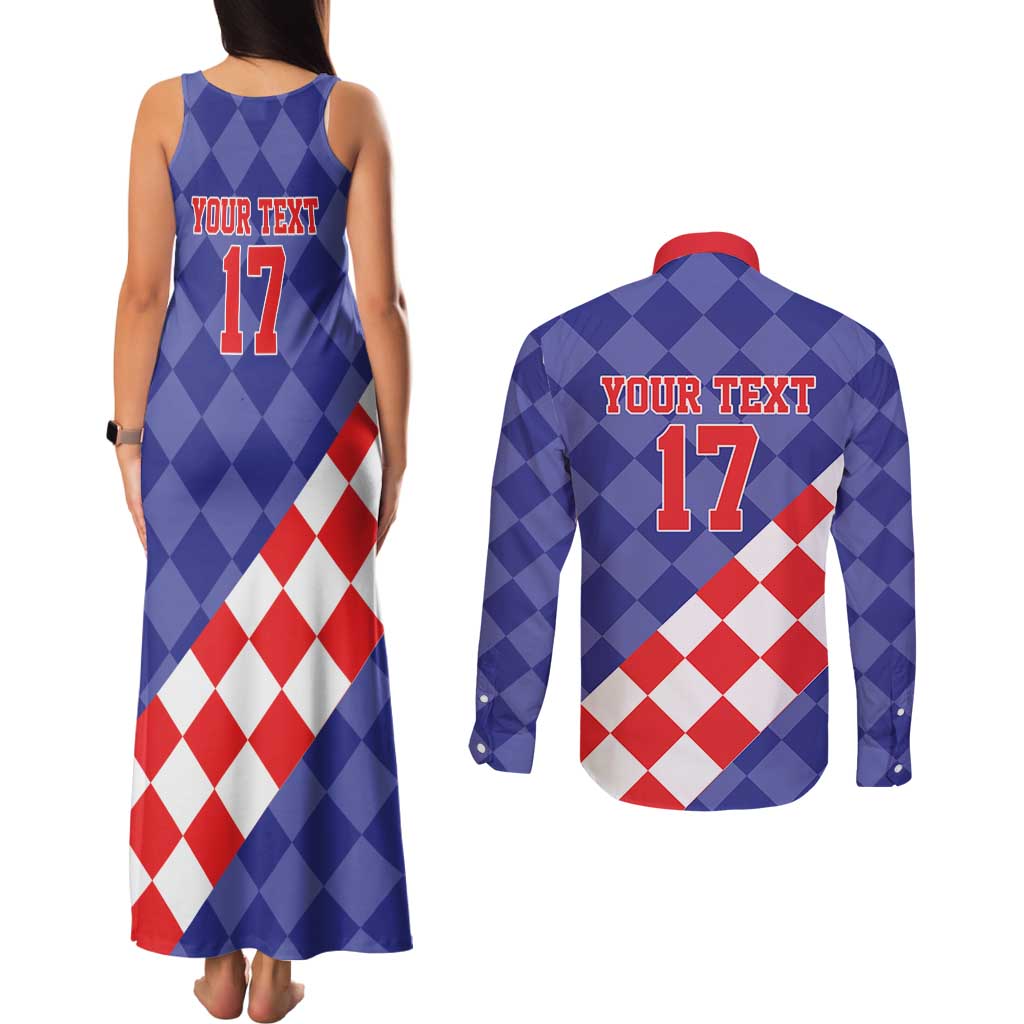 Custom Croatia Basketball Couples Matching Tank Maxi Dress and Long Sleeve Button Shirt Sporty Style