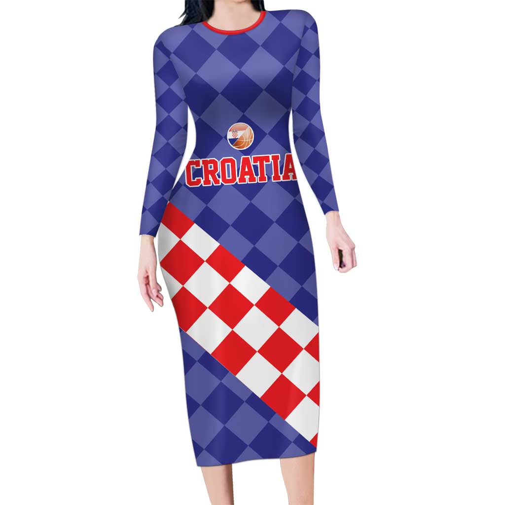 Custom Croatia Basketball Family Matching Long Sleeve Bodycon Dress and Hawaiian Shirt Sporty Style