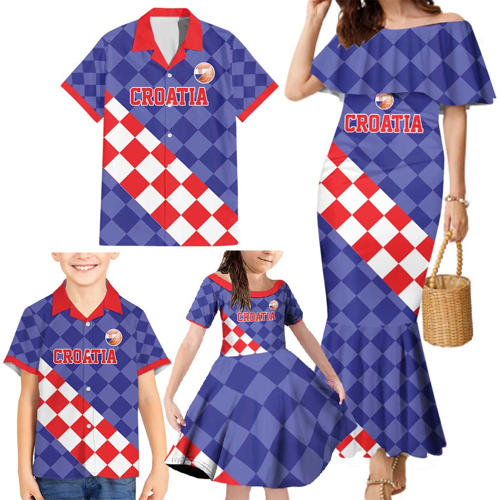Custom Croatia Basketball Family Matching Mermaid Dress and Hawaiian Shirt Sporty Style