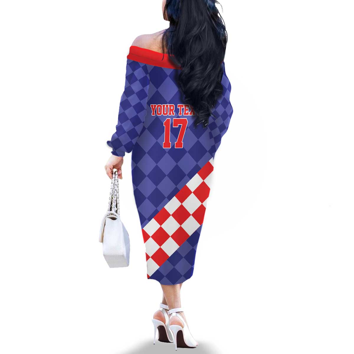 Custom Croatia Basketball Family Matching Off The Shoulder Long Sleeve Dress and Hawaiian Shirt Sporty Style
