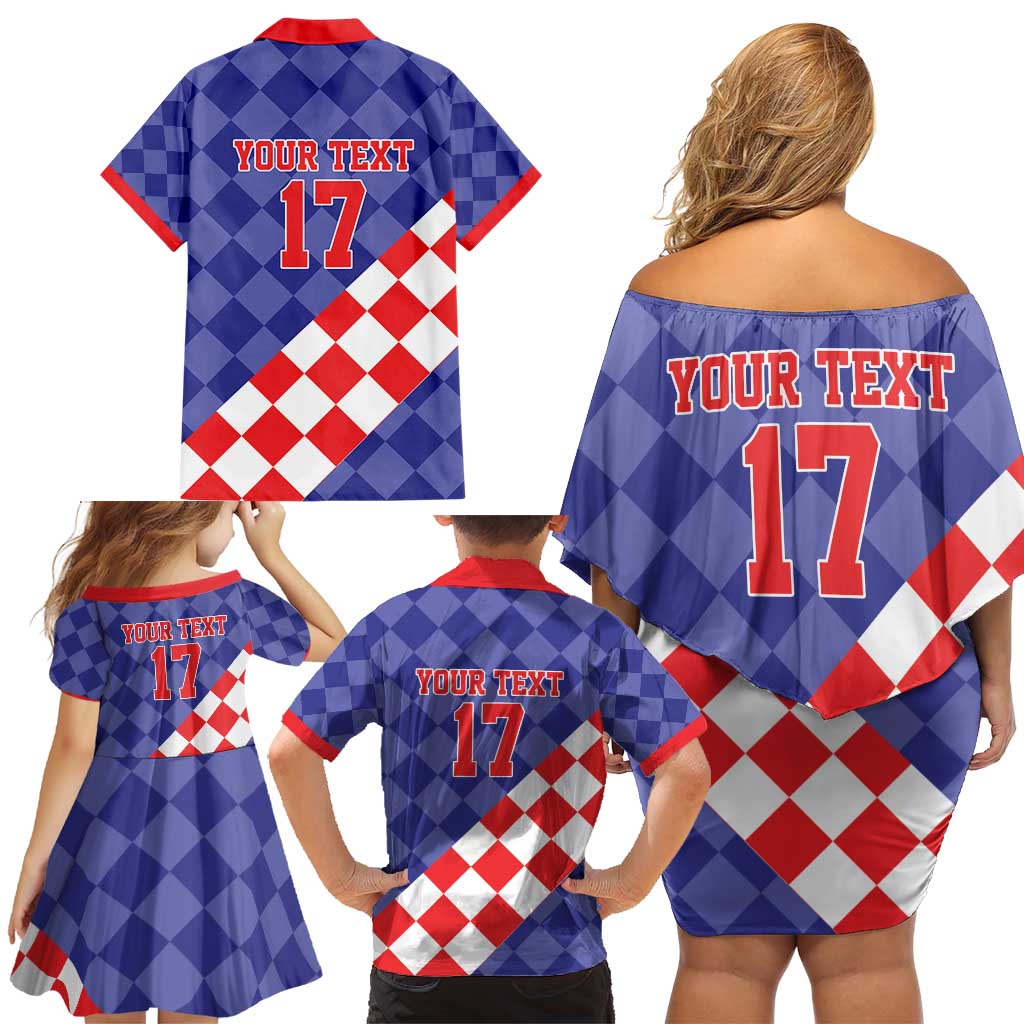 Custom Croatia Basketball Family Matching Off Shoulder Short Dress and Hawaiian Shirt Sporty Style