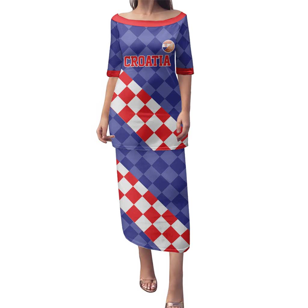 Custom Croatia Basketball Family Matching Puletasi and Hawaiian Shirt Sporty Style