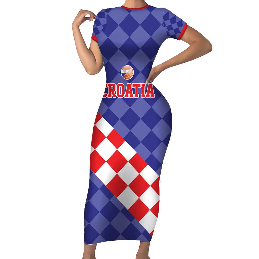 Custom Croatia Basketball Family Matching Short Sleeve Bodycon Dress and Hawaiian Shirt Sporty Style