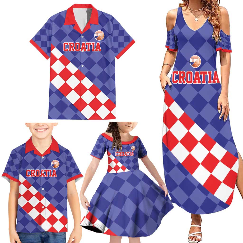 Custom Croatia Basketball Family Matching Summer Maxi Dress and Hawaiian Shirt Sporty Style