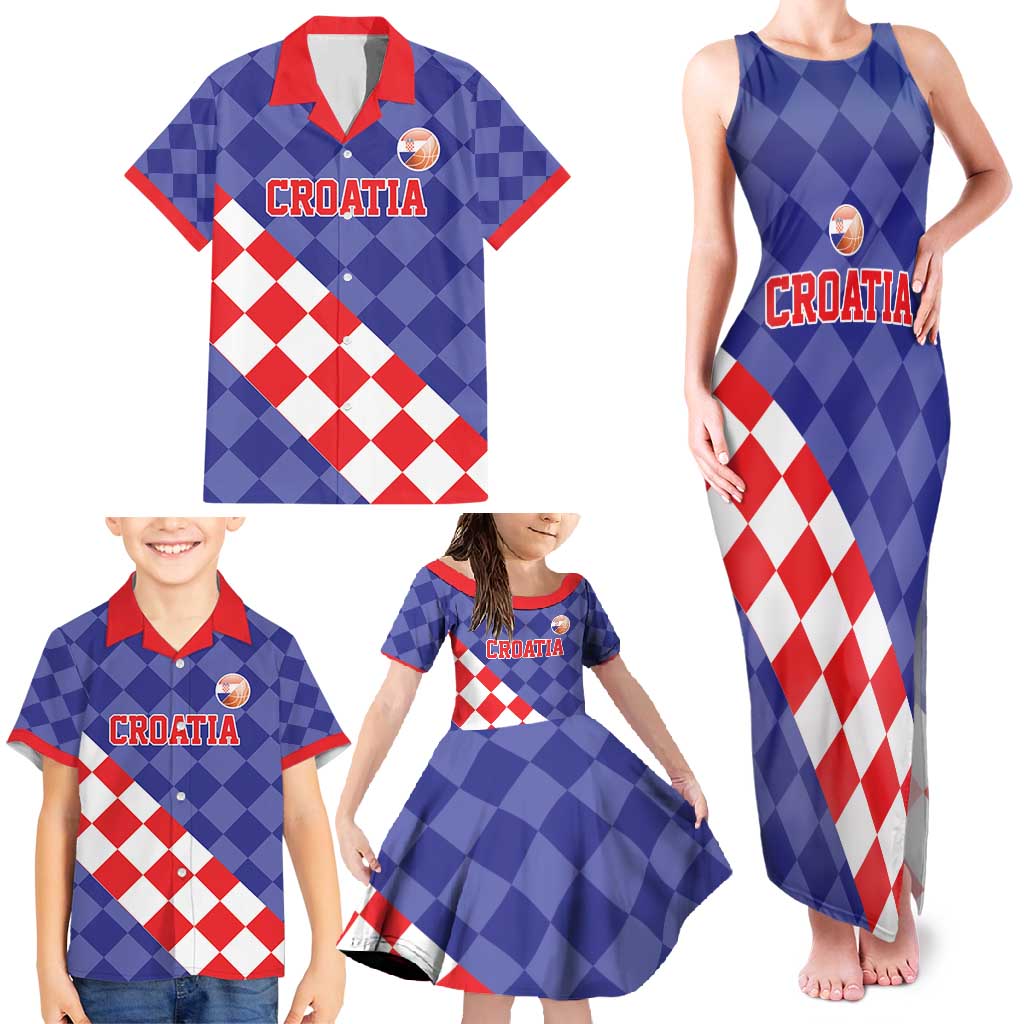 Custom Croatia Basketball Family Matching Tank Maxi Dress and Hawaiian Shirt Sporty Style