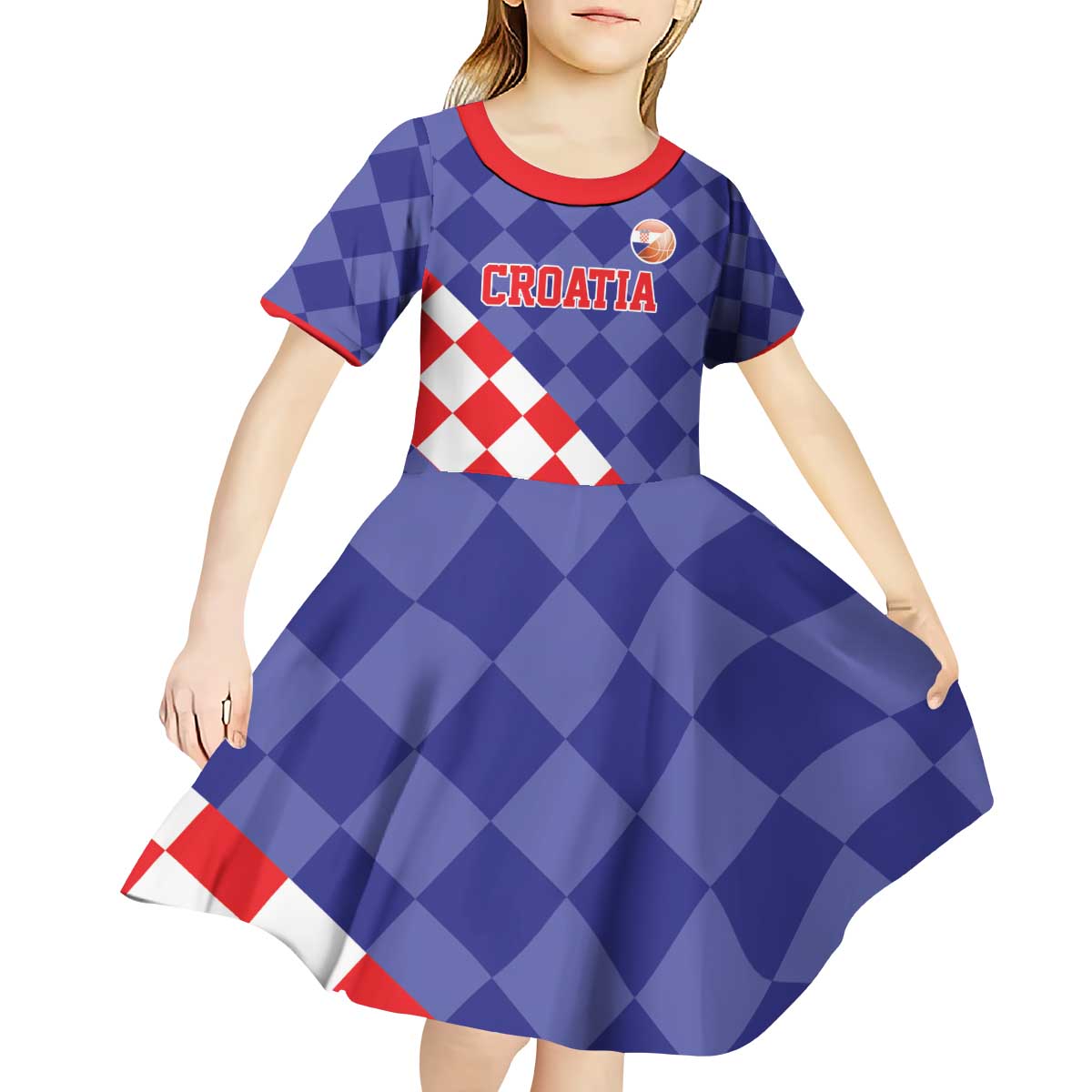 Custom Croatia Basketball Kid Short Sleeve Dress Sporty Style