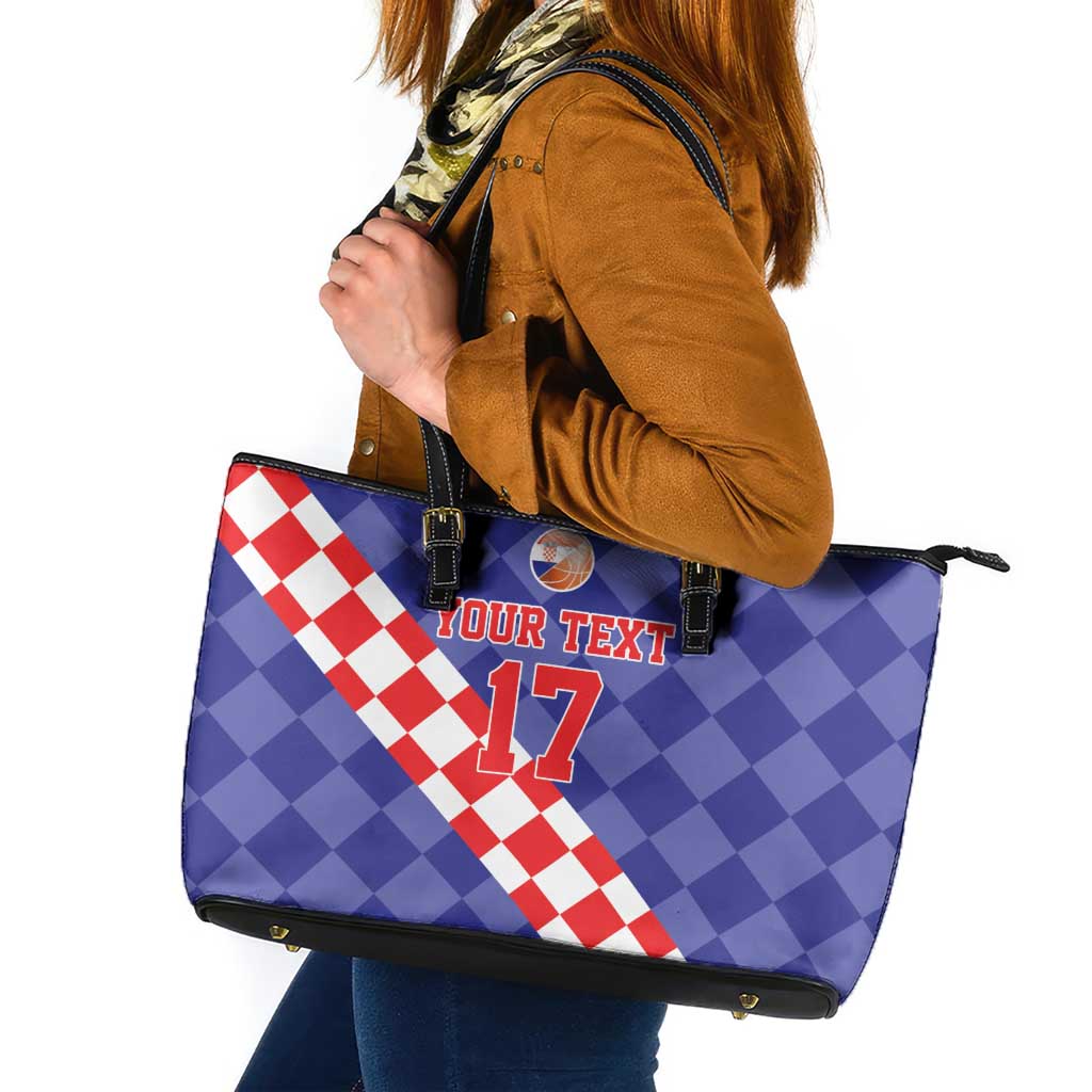 Custom Croatia Basketball Leather Tote Bag Sporty Style