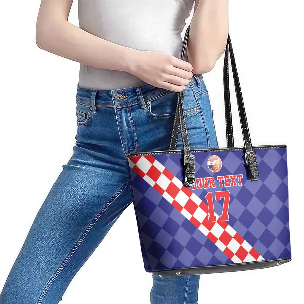 Custom Croatia Basketball Leather Tote Bag Sporty Style