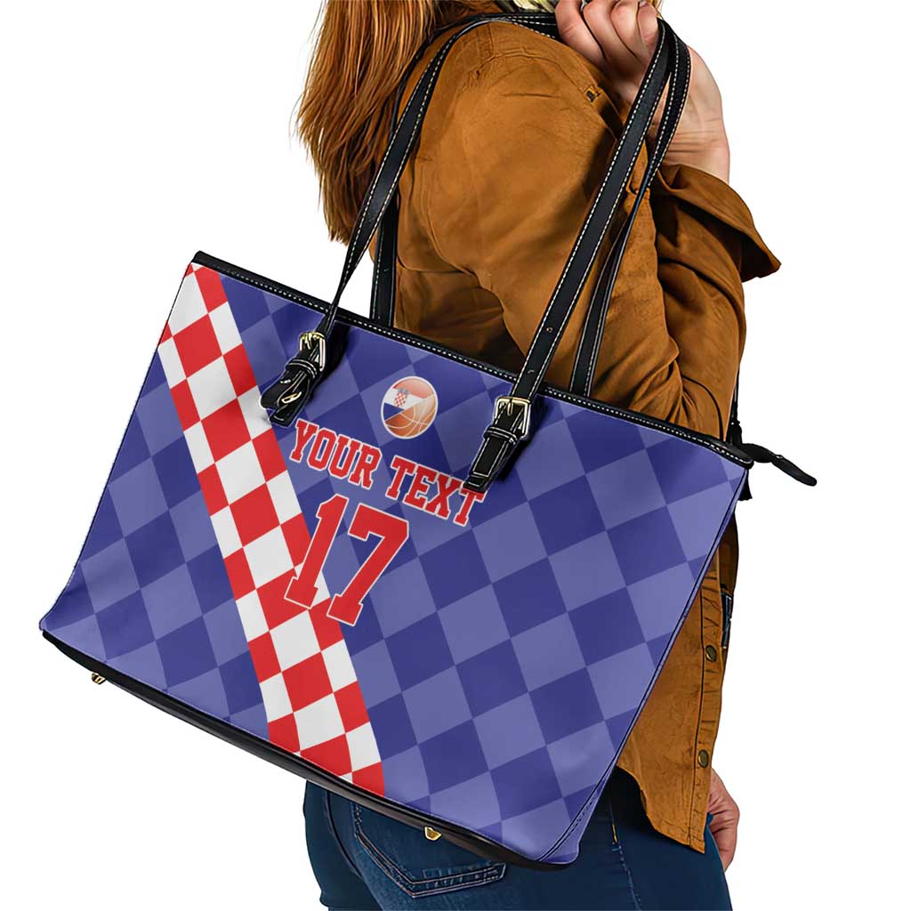 Custom Croatia Basketball Leather Tote Bag Sporty Style