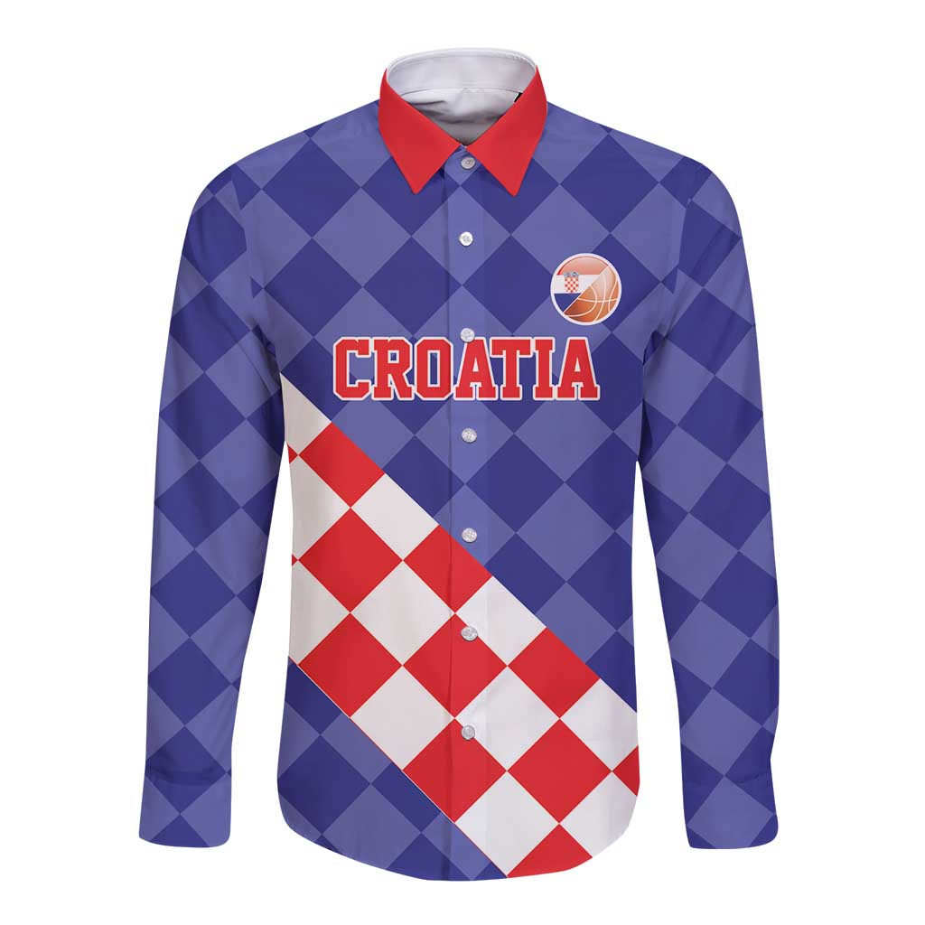 Custom Croatia Basketball Long Sleeve Button Shirt Sporty Style