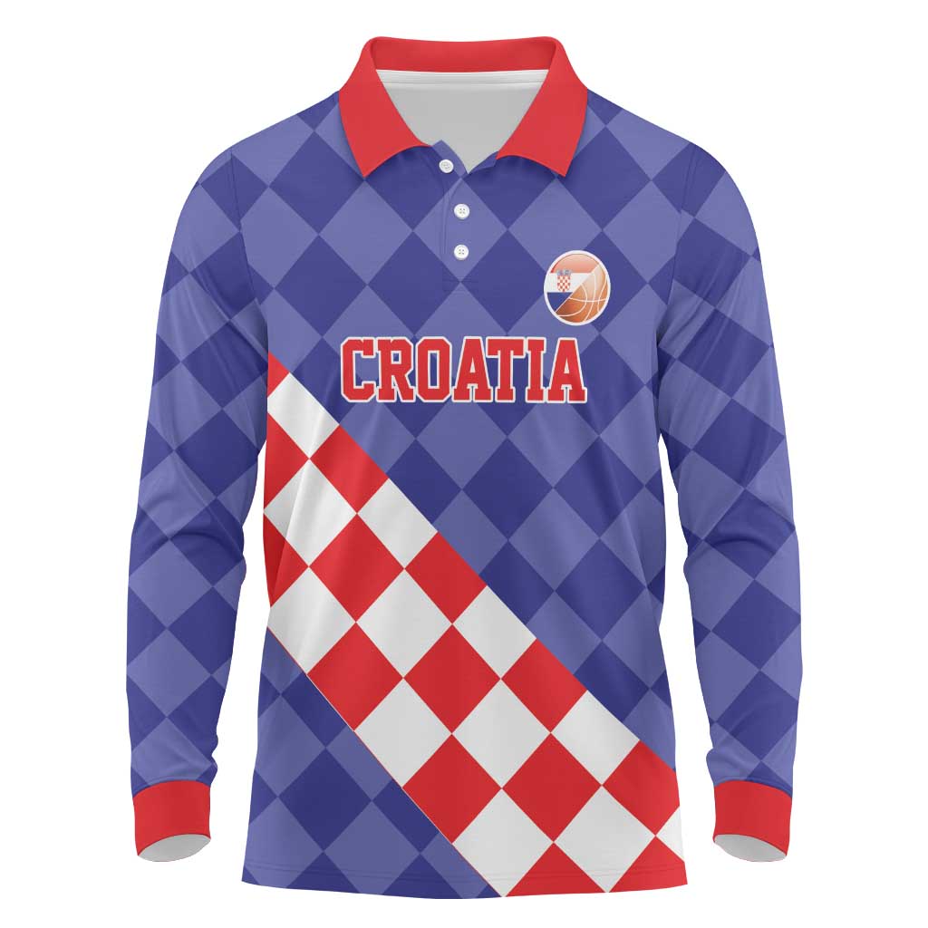 Custom Croatia Basketball Long Sleeve Polo Shirt Sporty Style