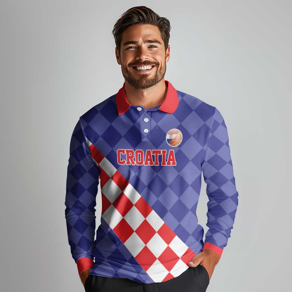 Custom Croatia Basketball Long Sleeve Polo Shirt Sporty Style