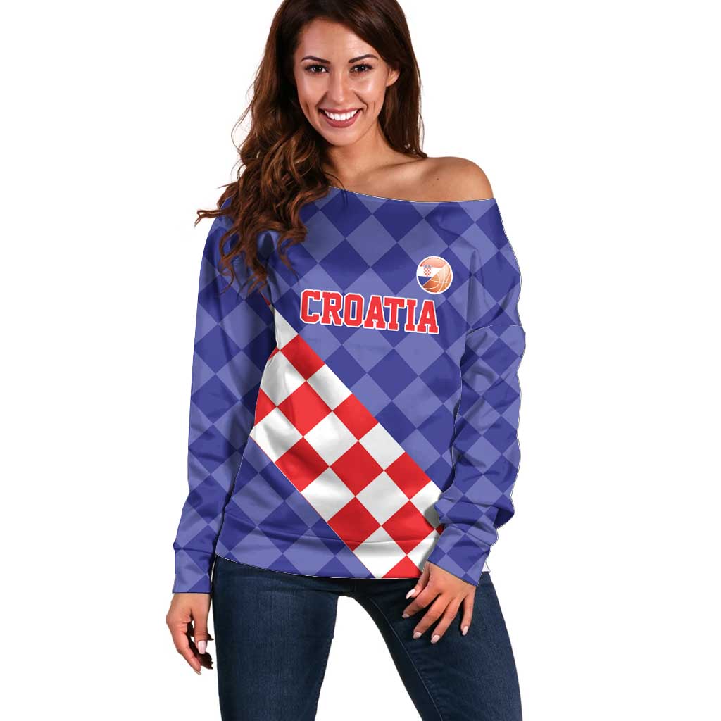 Custom Croatia Basketball Off Shoulder Sweater Sporty Style