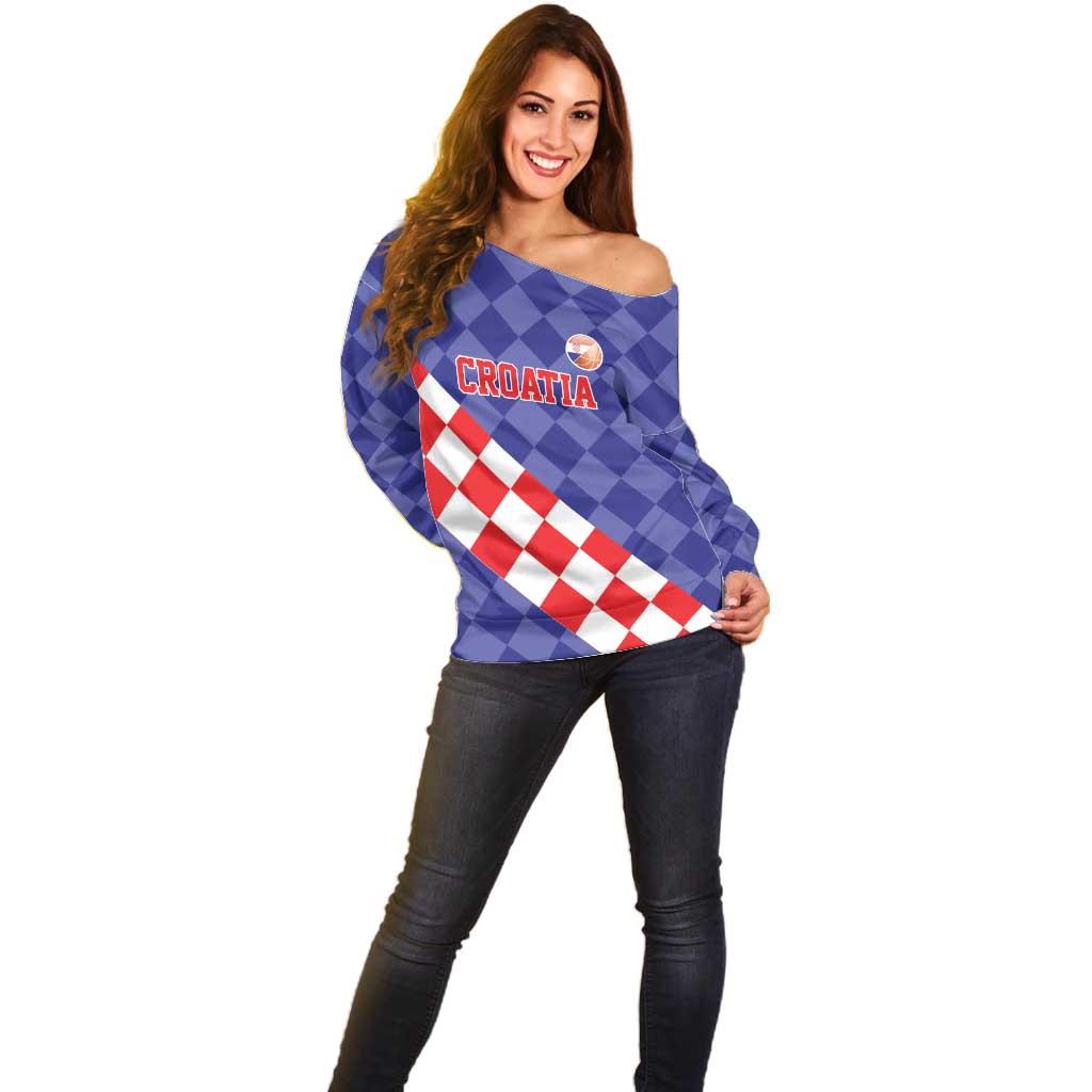 Custom Croatia Basketball Off Shoulder Sweater Sporty Style