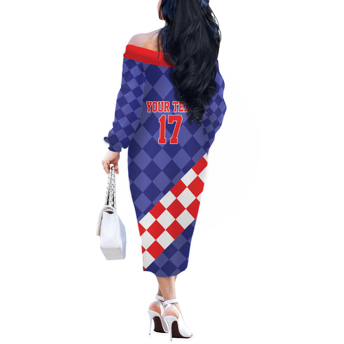 Custom Croatia Basketball Off The Shoulder Long Sleeve Dress Sporty Style