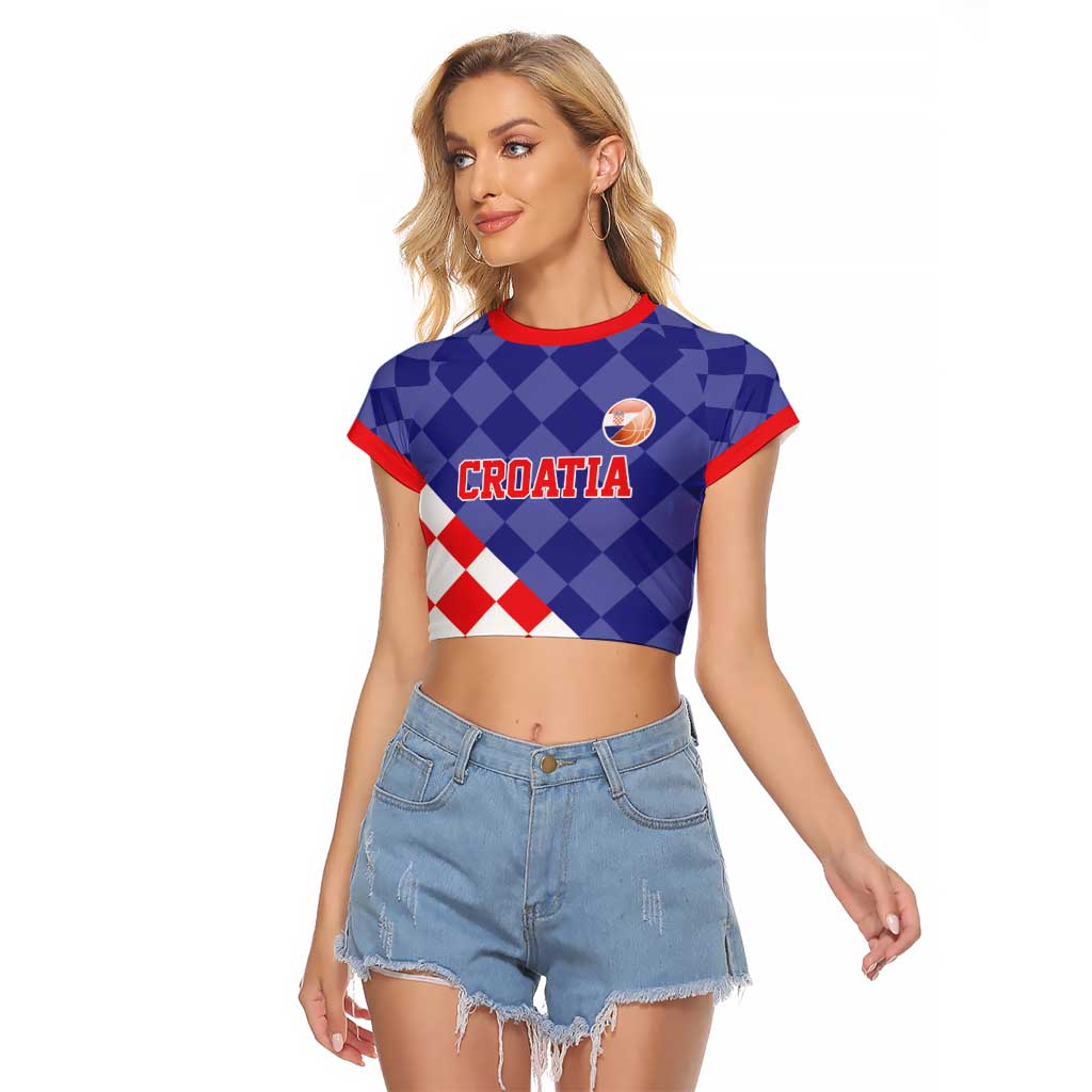 Custom Croatia Basketball Raglan Cropped T Shirt Sporty Style