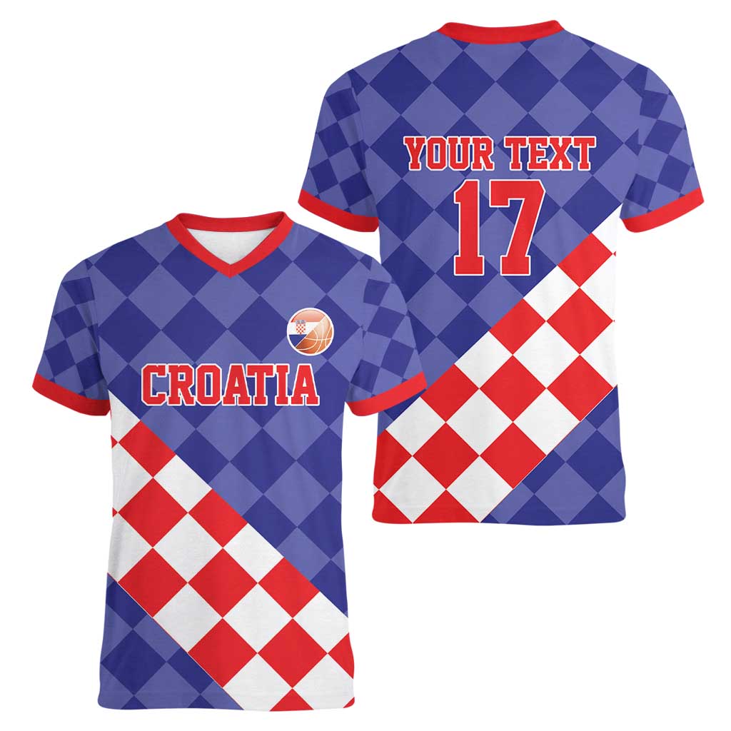 Custom Croatia Basketball Women V-Neck T-Shirt Sporty Style