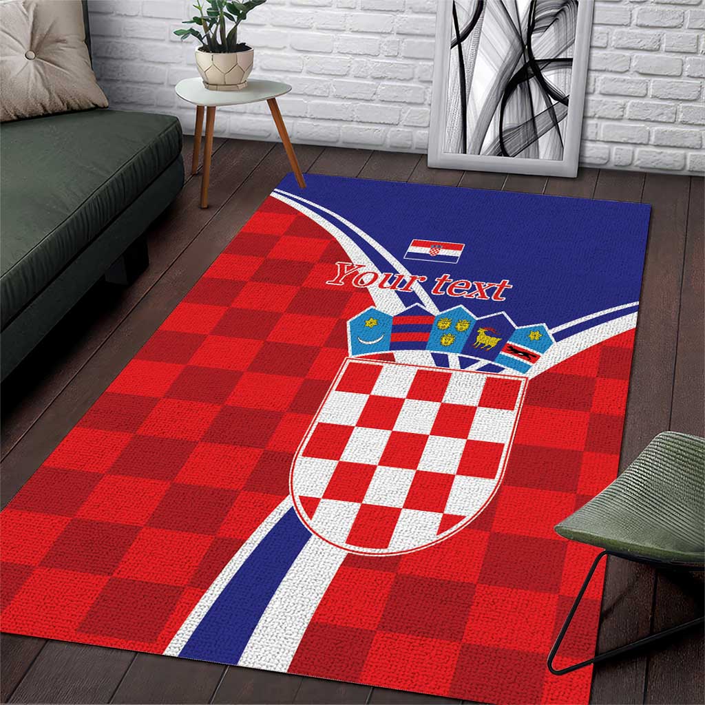 Personalized Croatia Coat of Arms Area Rug Checkerboard Style