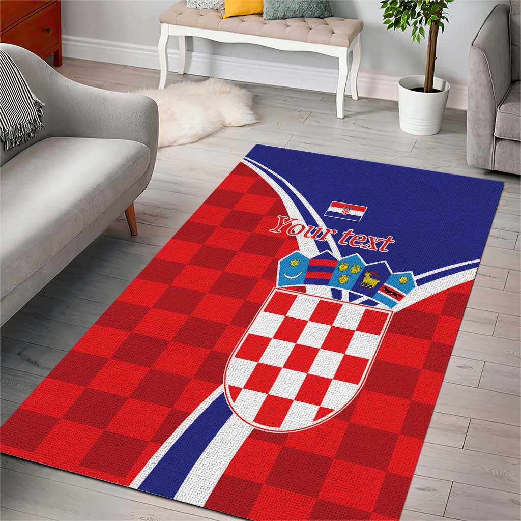 Personalized Croatia Coat of Arms Area Rug Checkerboard Style