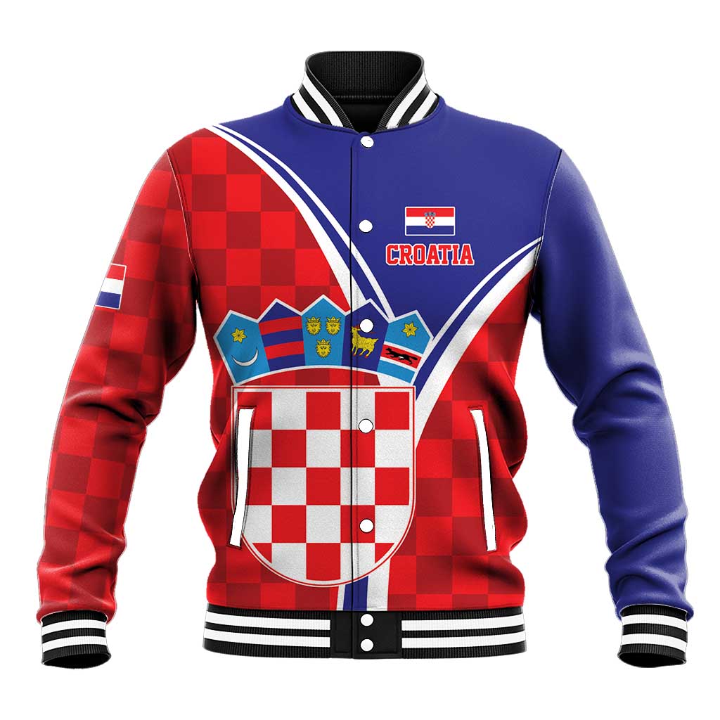 Personalized Croatia Coat of Arms Baseball Jacket Checkerboard Style
