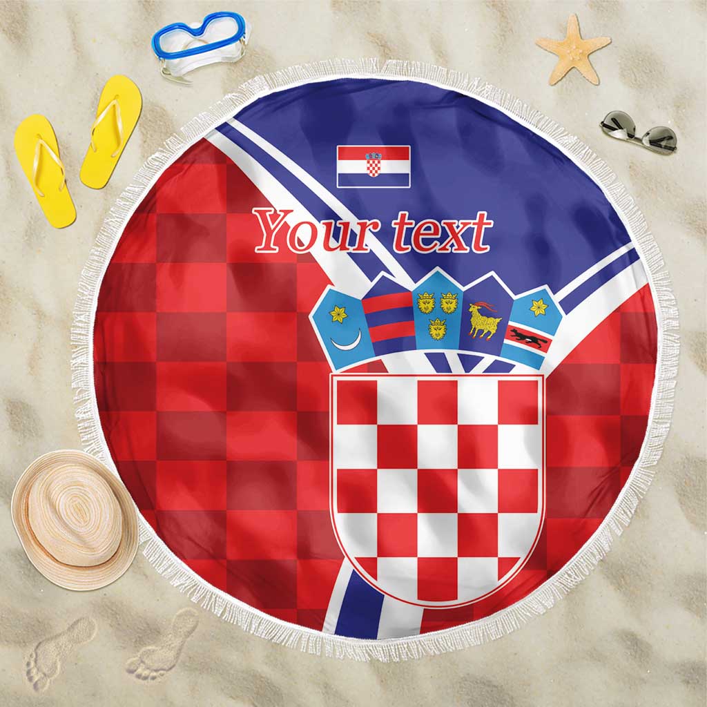 Personalized Croatia Coat of Arms Beach Blanket Checkerboard Style