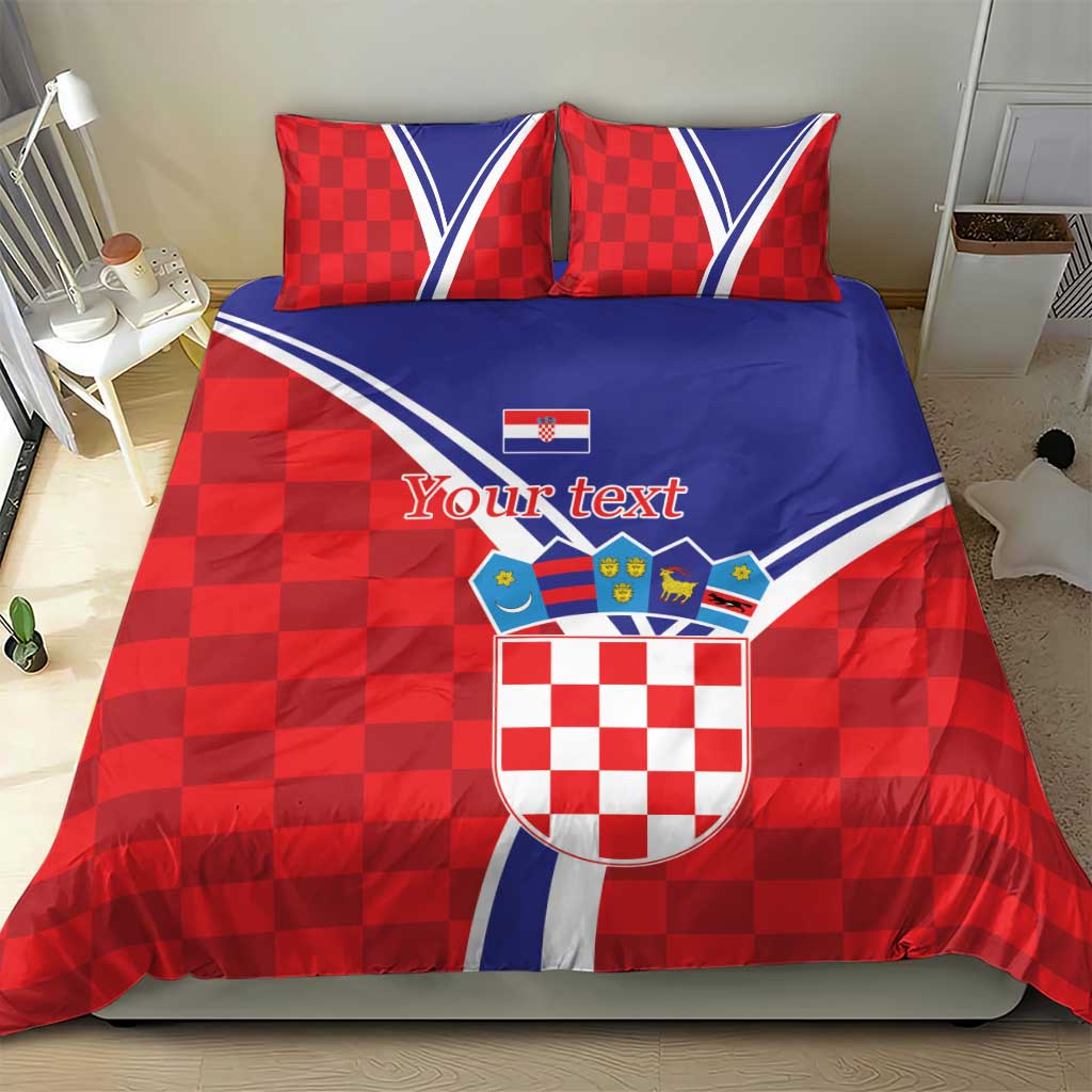 Personalized Croatia Coat of Arms Bedding Set Checkerboard Style