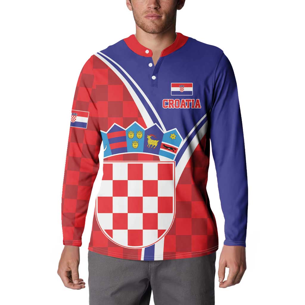 Personalized Croatia Coat of Arms Button Sweatshirt Checkerboard Style