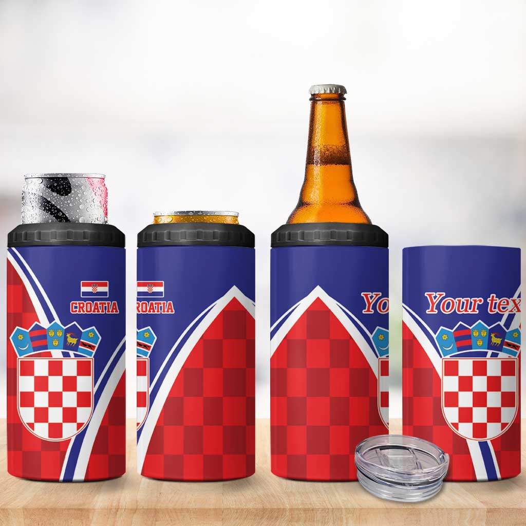 Personalized Croatia Coat of Arms 4 in 1 Can Cooler Tumbler Checkerboard Style