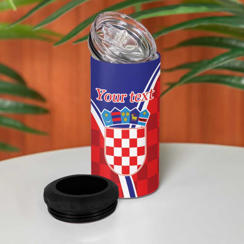 Personalized Croatia Coat of Arms 4 in 1 Can Cooler Tumbler Checkerboard Style