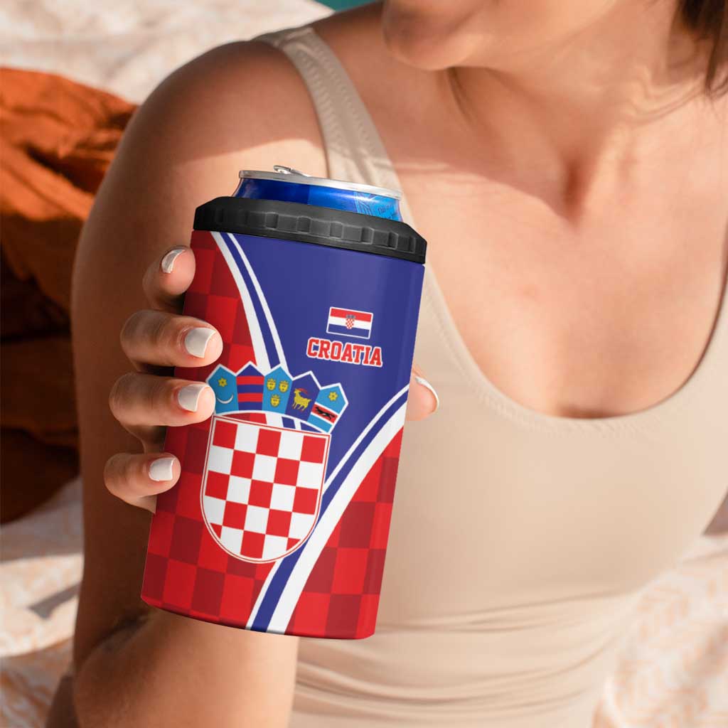 Personalized Croatia Coat of Arms 4 in 1 Can Cooler Tumbler Checkerboard Style