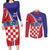 Personalized Croatia Coat of Arms Couples Matching Long Sleeve Bodycon Dress and Long Sleeve Button Shirt Checkerboard Style