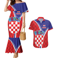 Personalized Croatia Coat of Arms Couples Matching Mermaid Dress and Hawaiian Shirt Checkerboard Style