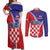 Personalized Croatia Coat of Arms Couples Matching Off Shoulder Maxi Dress and Long Sleeve Button Shirt Checkerboard Style