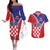 Personalized Croatia Coat of Arms Couples Matching Off The Shoulder Long Sleeve Dress and Hawaiian Shirt Checkerboard Style