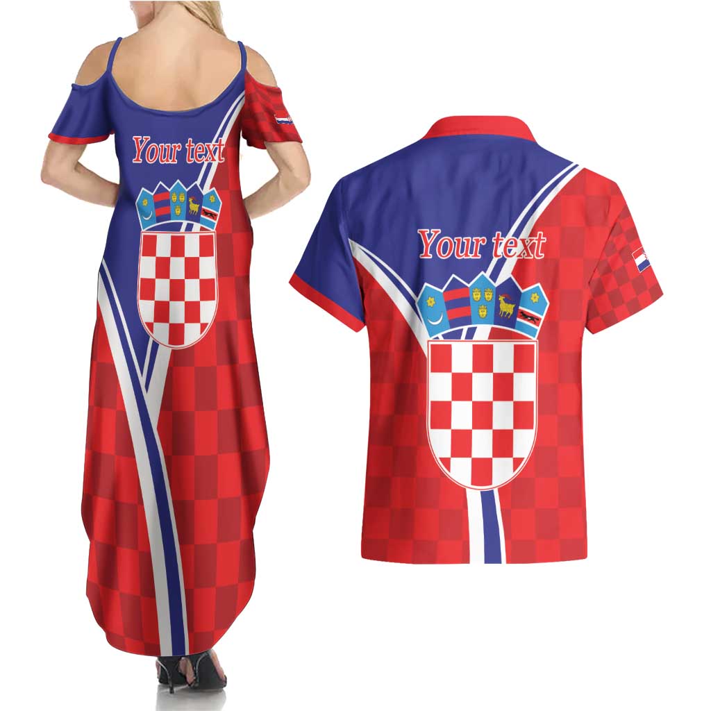 Personalized Croatia Coat of Arms Couples Matching Summer Maxi Dress and Hawaiian Shirt Checkerboard Style