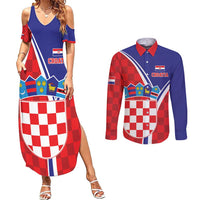 Personalized Croatia Coat of Arms Couples Matching Summer Maxi Dress and Long Sleeve Button Shirt Checkerboard Style