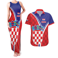 Personalized Croatia Coat of Arms Couples Matching Tank Maxi Dress and Hawaiian Shirt Checkerboard Style
