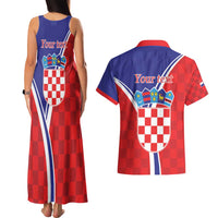 Personalized Croatia Coat of Arms Couples Matching Tank Maxi Dress and Hawaiian Shirt Checkerboard Style