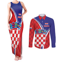 Personalized Croatia Coat of Arms Couples Matching Tank Maxi Dress and Long Sleeve Button Shirt Checkerboard Style